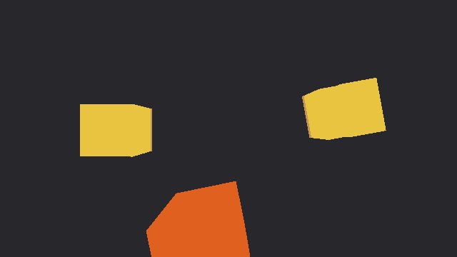 Segmentation of the same frame: pallets in yellow, the forklift in orange.